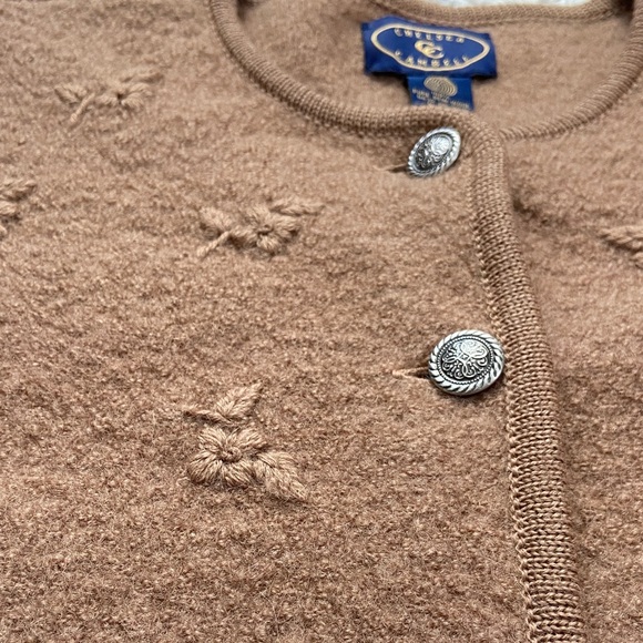 Vintage Wool Button Front Cardigan with Floral Details - Picture 7 of 11